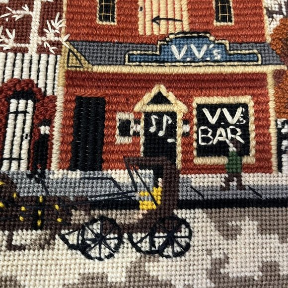 Vintage 1984 Main Street Store Front Needlepoint Handmade Cross Stitch Completed - Picture 11 of 16
